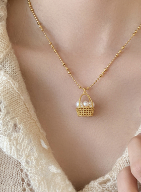 珍珠项链金篮缀珠项链小众轻奢