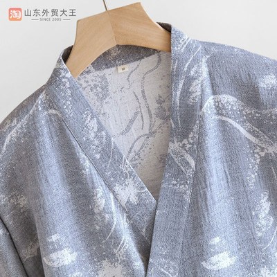 日式水墨和服睡袍男士睡衣纯棉春夏秋季薄款浴袍浴衣汗蒸服家居服