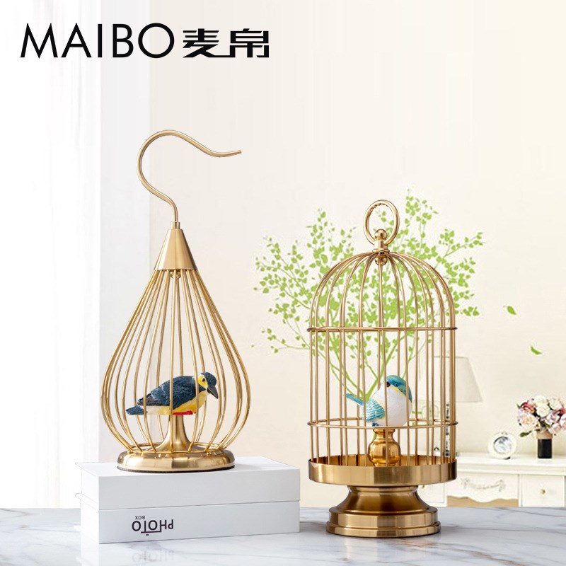 北欧鸟笼合金摆件客厅卧室别墅样板房欧式新古典高档家居装饰摆设