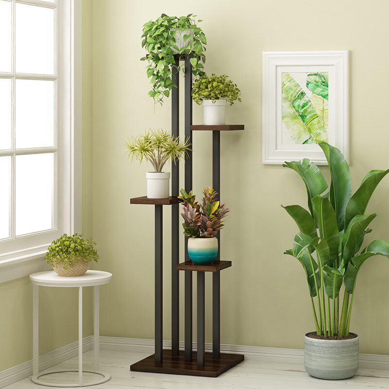 花架子铁艺多层室内阳台置物实木客厅落地欧式植物盆栽架简约多肉