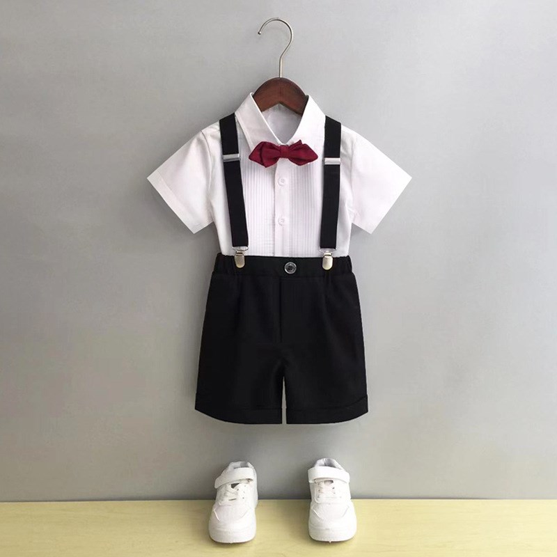 儿童背带裤套装男童夏季礼服英伦幼儿园西装园服六一主持人演出服