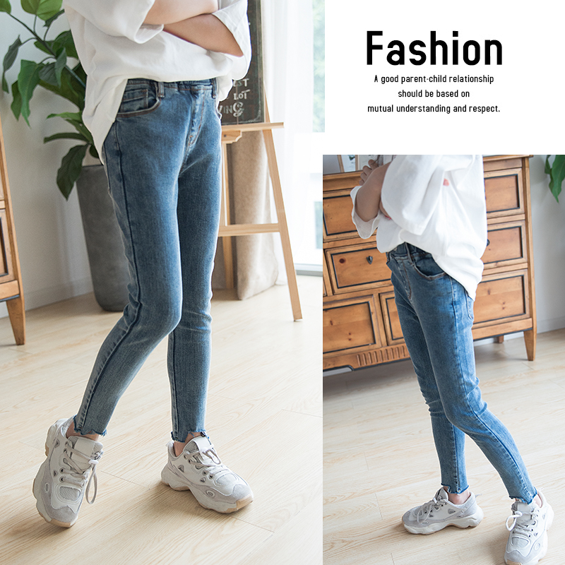 女童牛仔裤秋装2024新款版春秋休闲弹力长裤中大童洋气紧身小脚裤