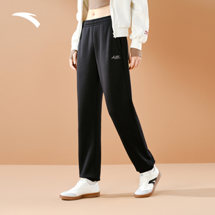 针织健身跑步黑色运动长裤 新款 子162547314N 女士冬季 安踏加绒卫裤