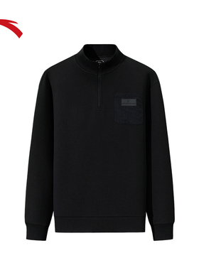 安踏半拉链套头卫衣男士冬季新款圆领休闲黑色针织上衣152541704