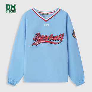 DISCUS2025冬季男女款球衣卫衣美式V领刺绣字母宽松街头运动上衣