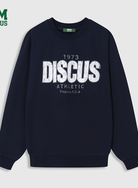 DISCUS 2025冬季情侣款圆领套头卫衣复古学院风字母印花宽松上衣