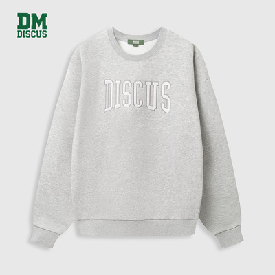 DISCUS2025冬季情侣款圆领卫衣蕾丝贴布刺绣LOGO加绒套头卫衣