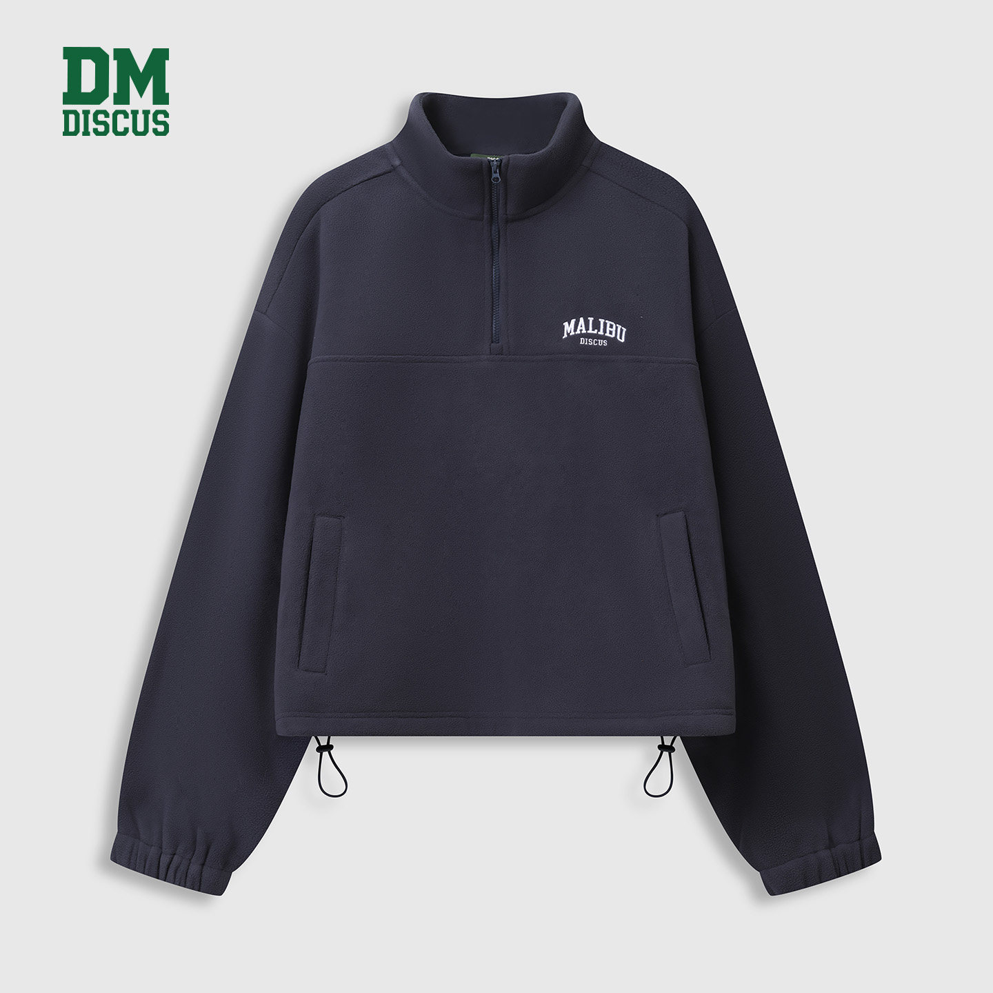 DISCUS2025冬季女款小立领卫衣刺绣LOGO颗粒绒半拉链套头卫衣