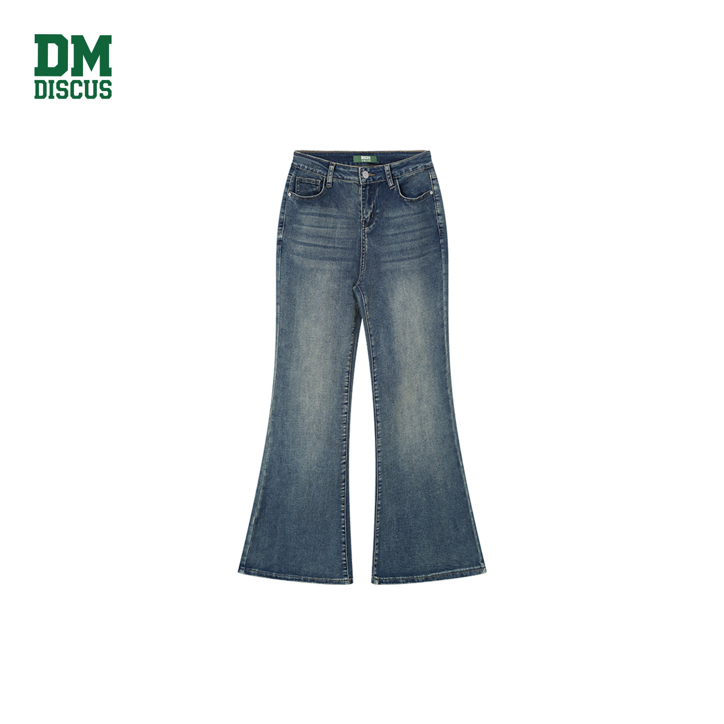 DISCUS高腰微喇牛仔裤经典水洗复古做旧男女同款
