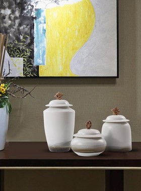 新中式禅意陶瓷储物罐摆件茶室装饰家具玄关样板房客厅电视柜摆设