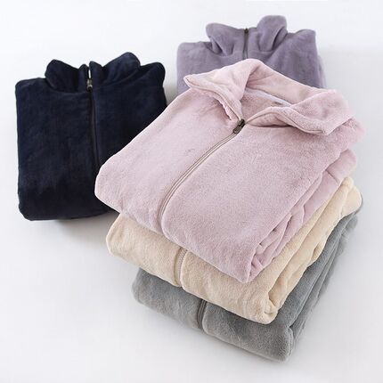 情侣拉链睡衣女上衣秋冬季珊瑚绒法兰绒长袖保暖家居服男宽松大码
