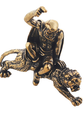 纯实心铜雕伏虎罗汉小摆件仿古铜艺微雕罗汉铜佛像古玩小铜器铜把