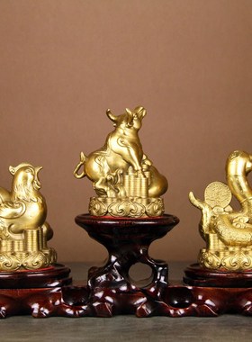 益鼎贵黄铜十二生肖三合贵人蛇鸡牛巳酉丑三合局家居客厅工艺摆件