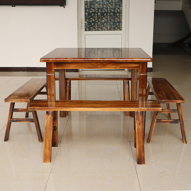 实木餐桌椅组合饭店快餐餐饮小吃店桌椅面馆烧烤四方桌仿古八仙桌