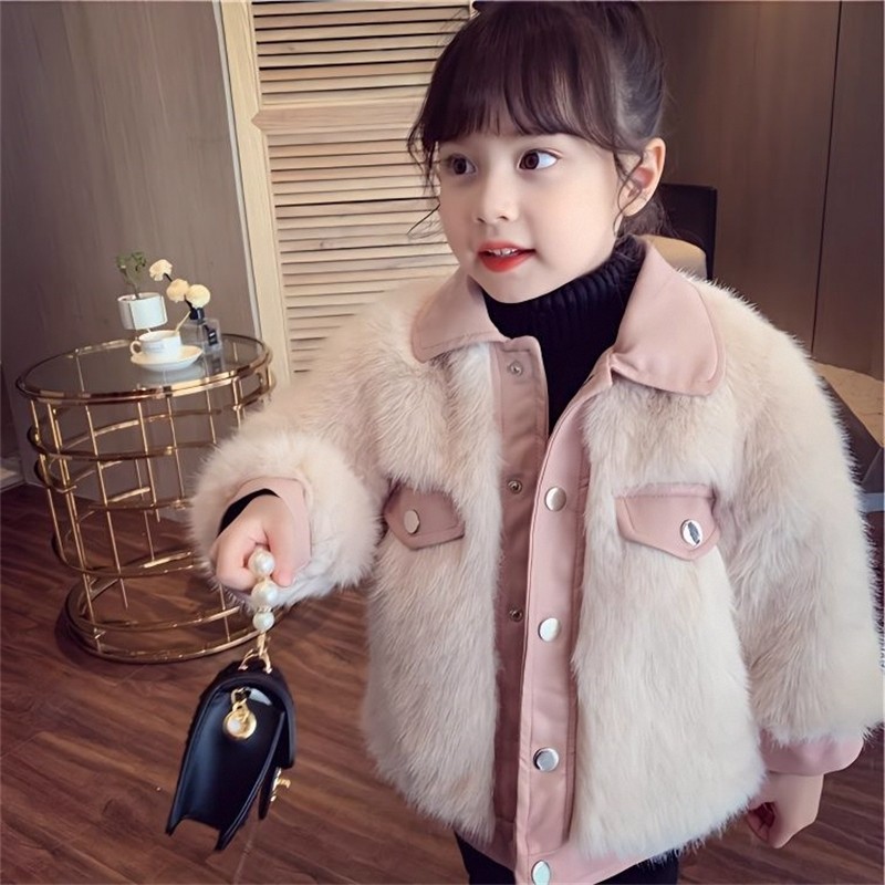 女童仿皮草外套冬装2023新款儿童加绒夹棉加厚保暖毛毛大衣上衣潮