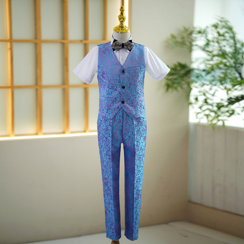 男童礼服夏季短袖套装高端男孩生日礼服主持人钢琴走秀表演服六一