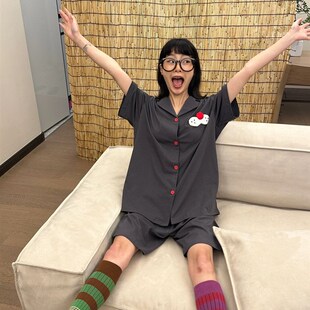 翻领长袖 2024新款 韩风休闲开衫 睡衣女春秋款 大码 卡通家居服套装