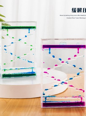 创意长方体双拼色流动水液体滑落阶梯情人泪油滴沙漏计时器送女生