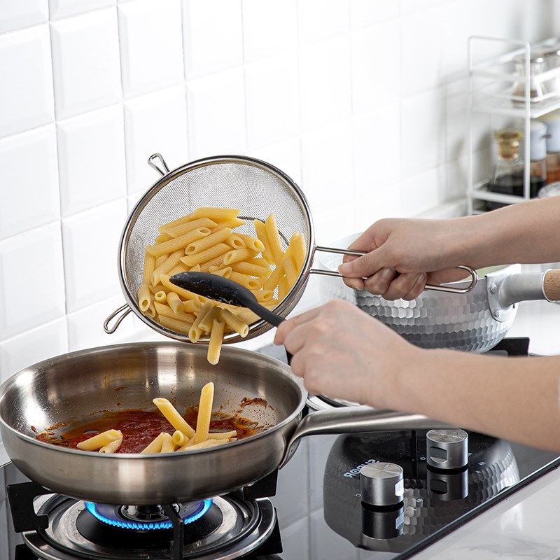 霜山不锈钢沥水漏勺厨房焯水捞饺子捞面勺16目双耳油炸笊篱过滤网