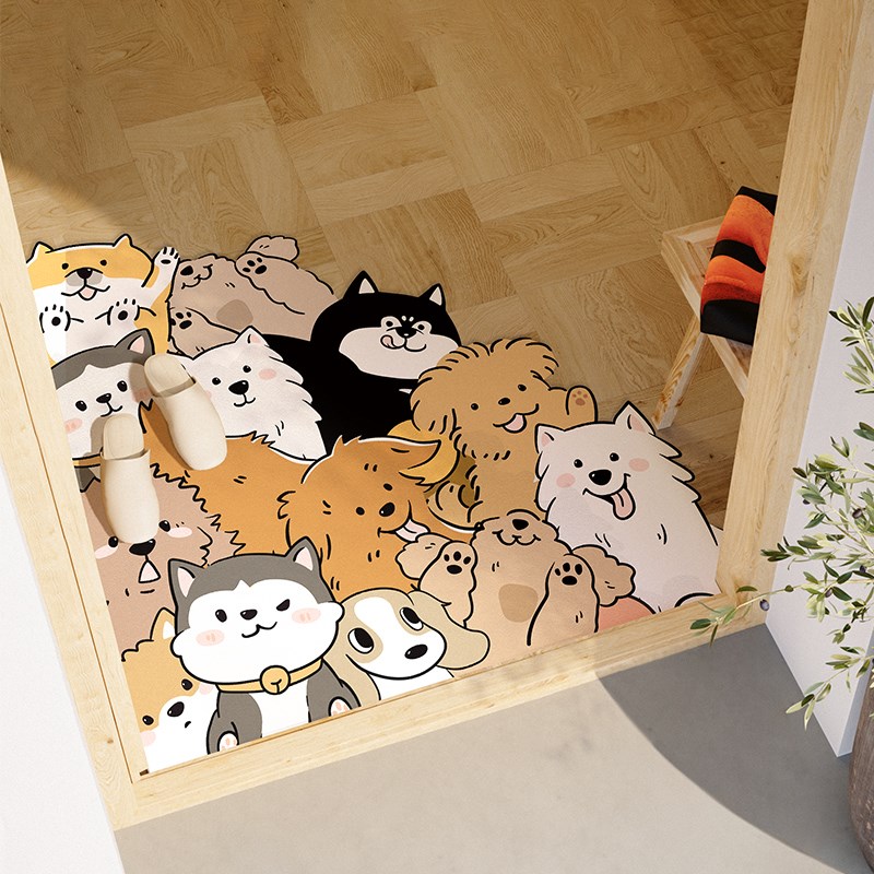 一拾一 可爱小狗pvc入户地垫耐脏可裁剪宠物脚垫免洗可擦皮革地毯