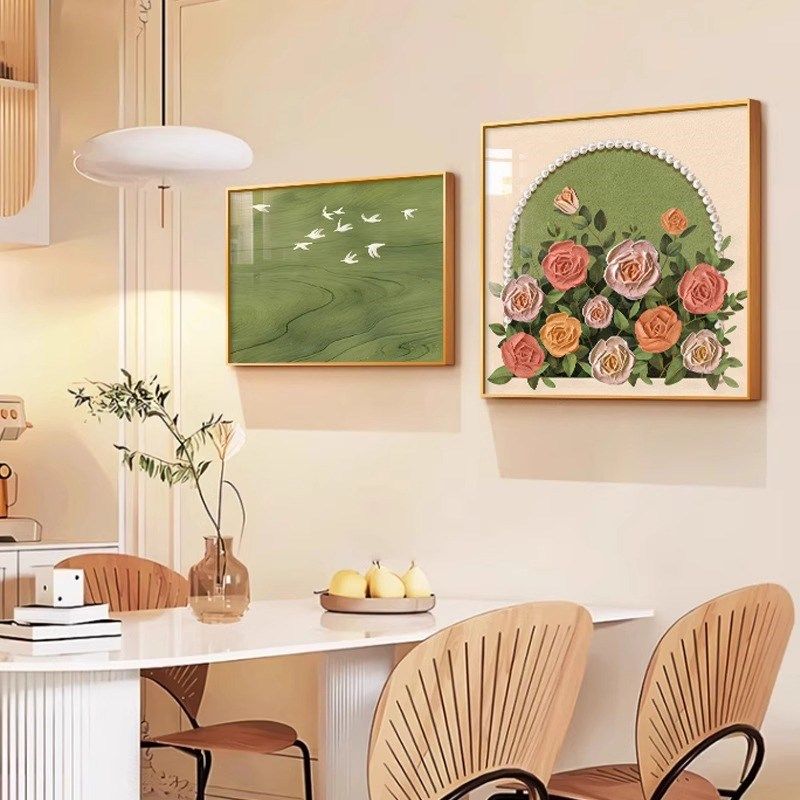 奶油风玫瑰花卉卧室床头装饰画绿色风景房间主卧墙面挂画餐厅壁画,家居饰品,现代装饰画,淘宝优惠券,粉丝福利购,淘宝优惠卷