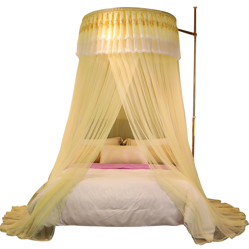 新款天地杆吊顶蚊帐加密加厚家用方便拆洗1.2m床圆顶加粗支架固定