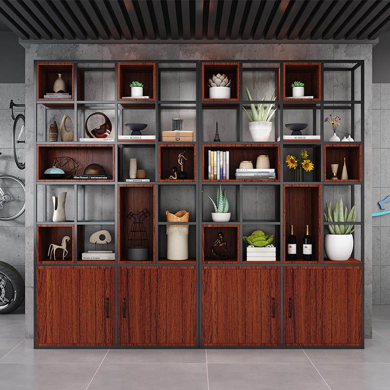 办公室置物架铁艺工业风客厅屏风书架落地展示架隔断架多层储物柜