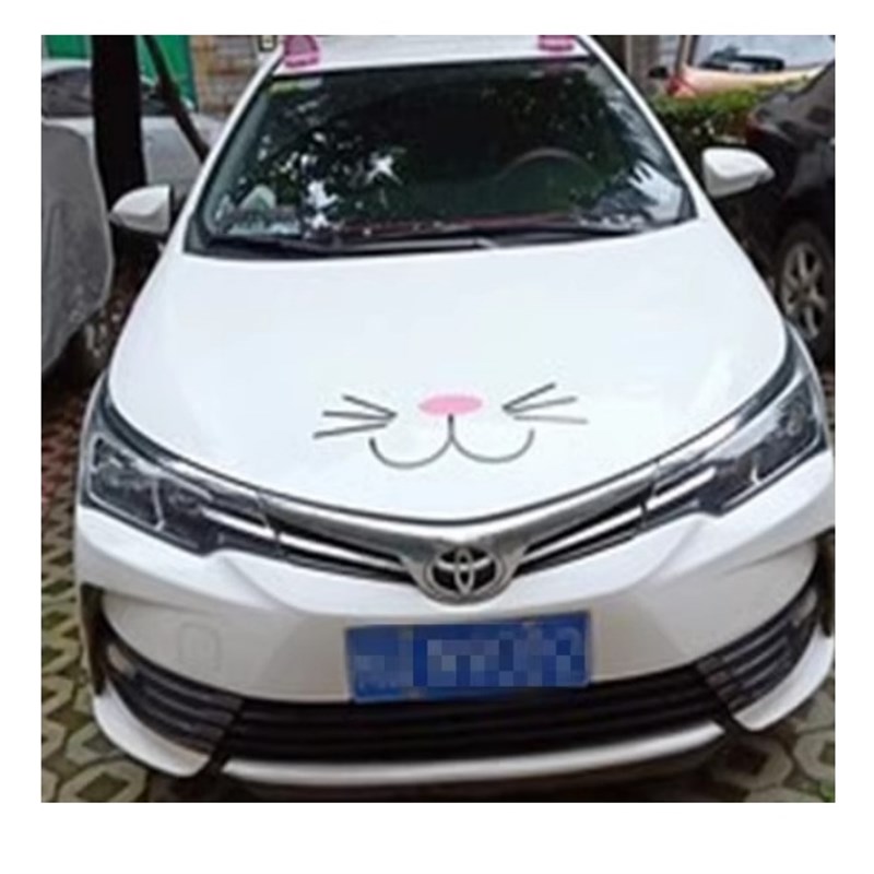 汽车电动车兔子车贴可爱引擎盖熊表情贴纸卡通猫胡须微笑机盖贴画