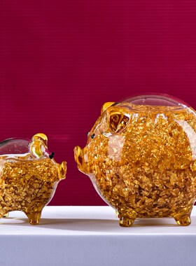 法兰晶创意礼物金箔玻璃金猪摆件装饰品工艺品祝福礼品摆件礼盒装