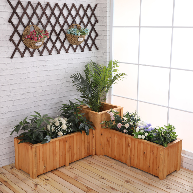 防腐木花箱组合碳化实木绿化花盆市政道路隔离室外木头花槽长方形