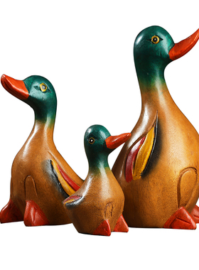 泰国工艺品木头鸭子摆件客厅电视柜酒架书架博古架站立装饰品摆设