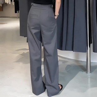 长款 高腰遮胯显瘦百搭阔腿直筒裤 西装 女2024年早秋新款 裤 灰色大码