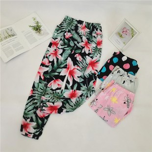 女夏人造棉薄款 大码 绵绸睡裤 纯棉绸灯笼裤 可外穿防蚊裤 沙滩长裤