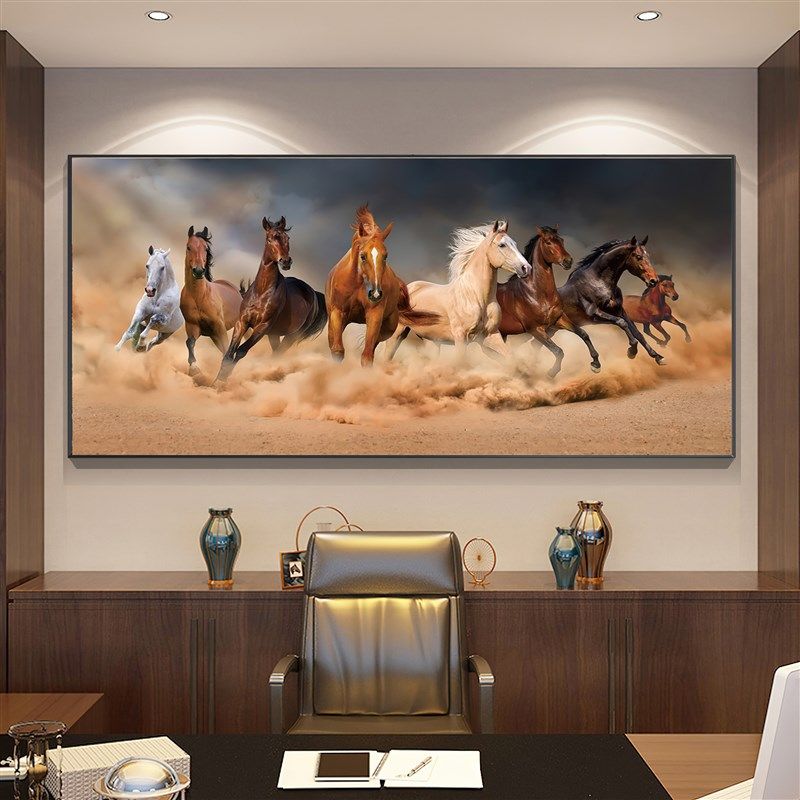 办公室中式八骏图装饰画挂画马到成功客厅沙发背景墙晶瓷镶钻壁画,家居饰品,现代装饰画,淘宝优惠券,粉丝福利购,淘宝优惠卷