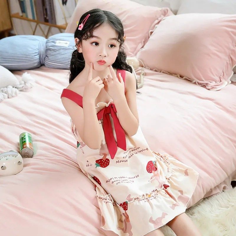 儿童睡裙夏季洋气公主风吊带女童睡裙甜美可爱中大童睡衣女孩睡裙