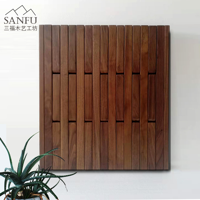 墙面装饰挂钩黑胡桃木条衣帽钩实木墙壁壁挂北欧简约玄关置物架子