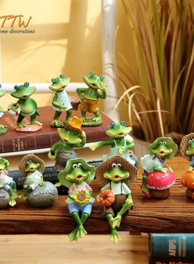 创意俏皮青蛙情侣一家花园儿童书房玄关家居装饰祝福送礼桌面摆件