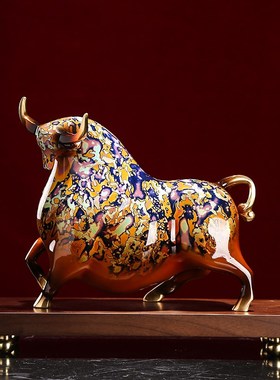 纯铜招财牛气冲天扭转乾坤摆件客厅办公室装饰开业礼品大漆工艺品