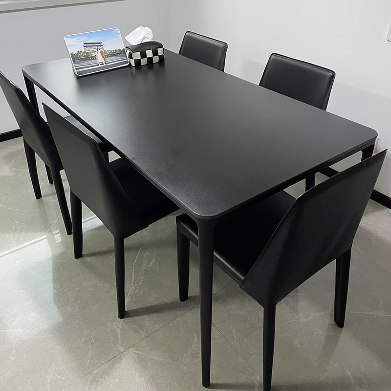 潮石德利丰岩板餐桌纯黑极光黑饭桌小户型长方形 奢华 铝合金桌子