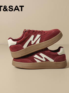 星期六红色德训鞋2025新款女士防滑厚底女鞋时装休闲鞋秋季鞋子爆