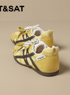 星期六黄色德训鞋女2025新款休闲网面透气薄款运动鞋鞋子阿甘板鞋