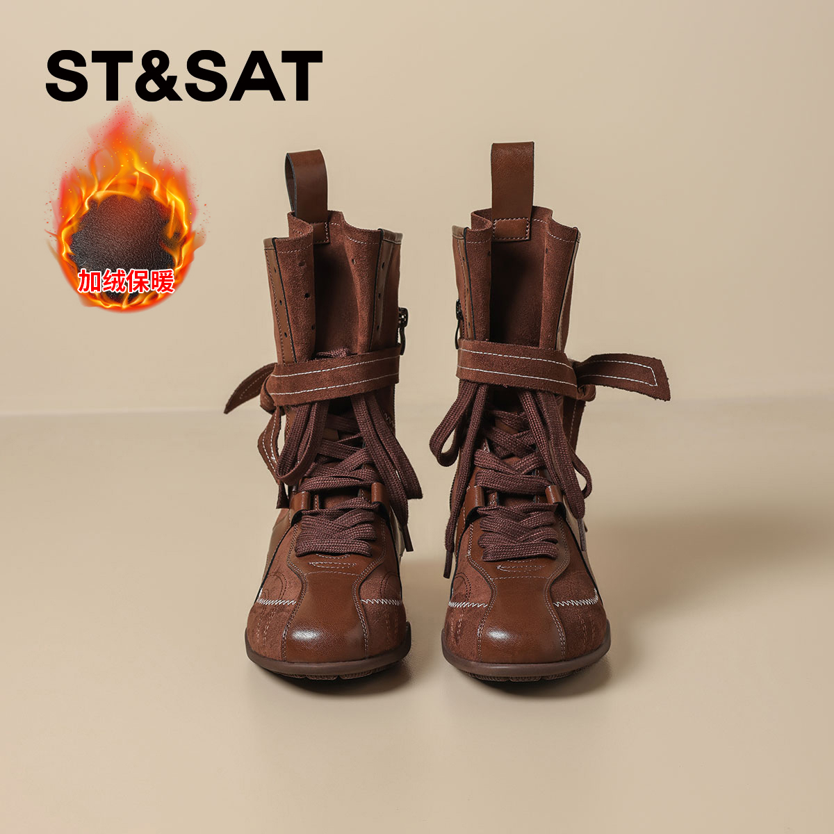 星期六复古加绒拳击靴马丁靴女靴