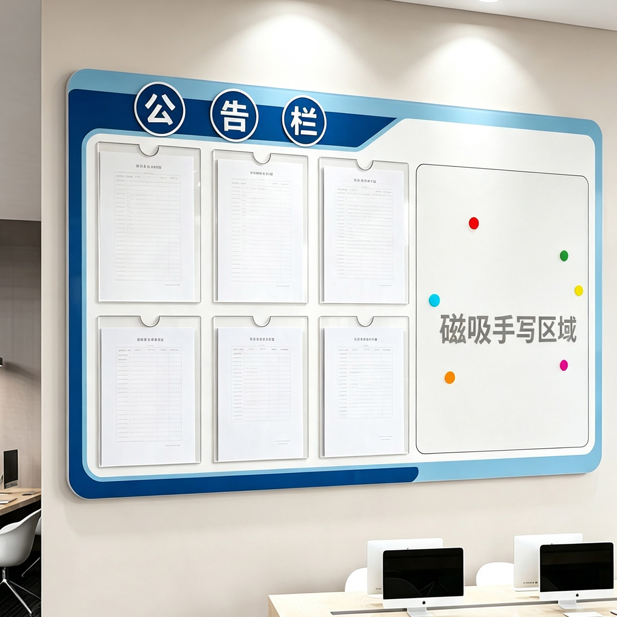 公告栏展示板展示框磁吸卡槽宣传栏企业文化墙可擦写白板信息通知栏公司学校物业通知告示栏展示板墙贴定制