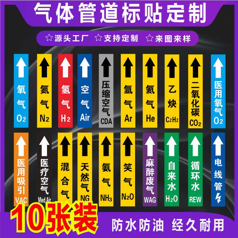 管道标识贴纸*免费定制量大价优*
