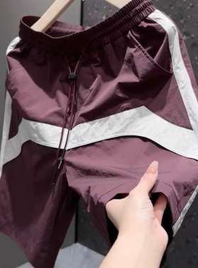 夏季薄款潮流宽松休闲百搭运动五分裤休闲裤短裤男士拼接直筒裤