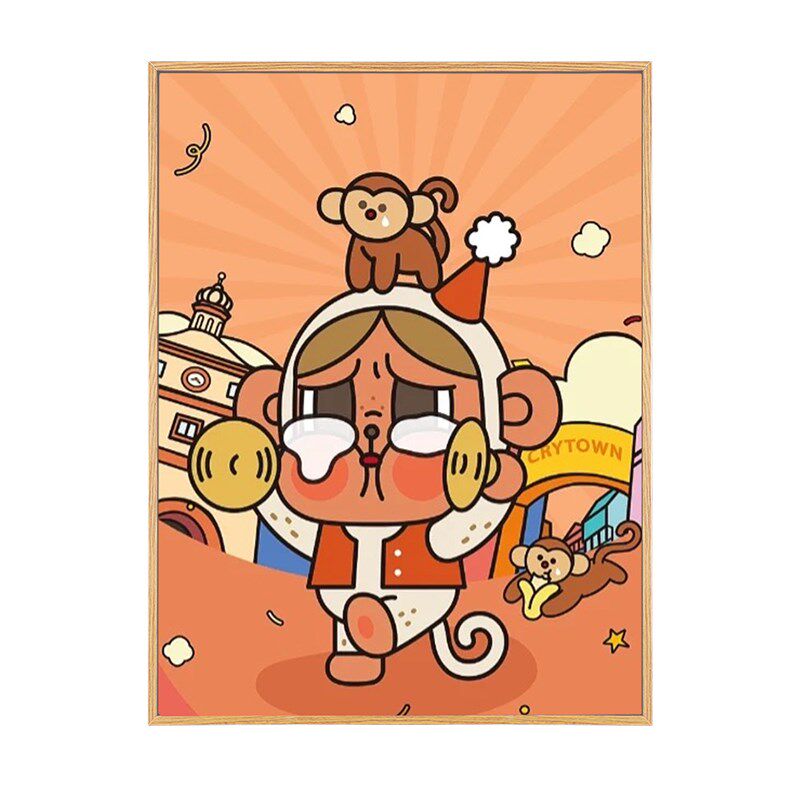 哭娃搞笑手绘画画涂色填色画儿童手工数字油画小尺挂画