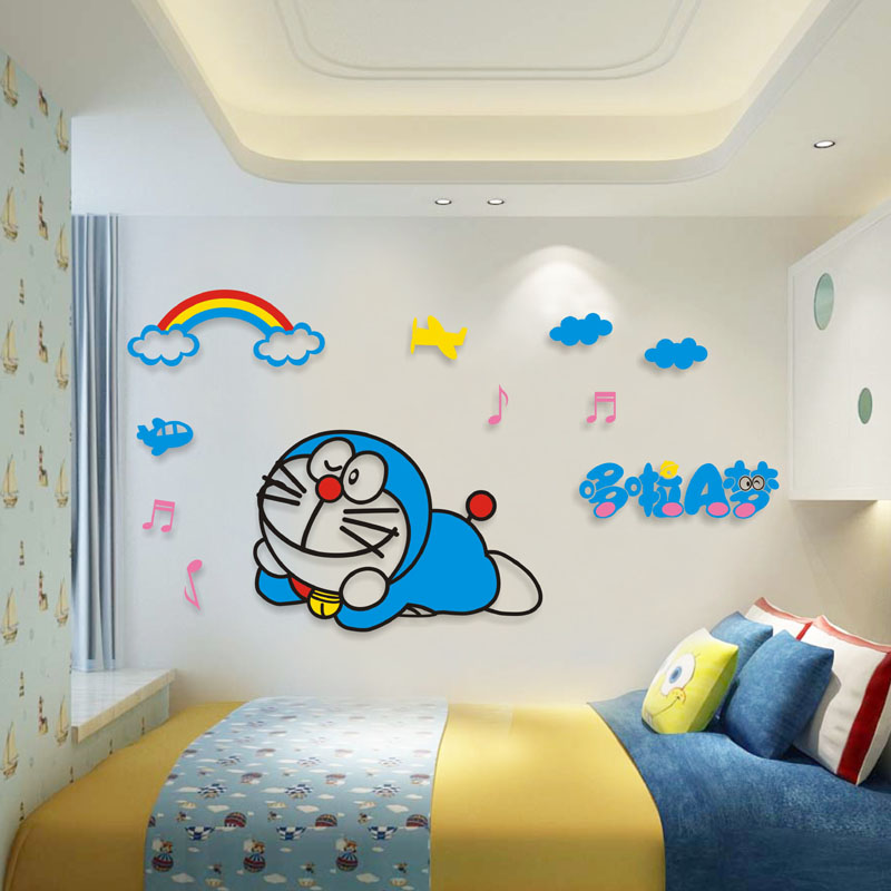 哆啦梦墙画 卧室床立体儿童房幼儿园背景墙饰墙