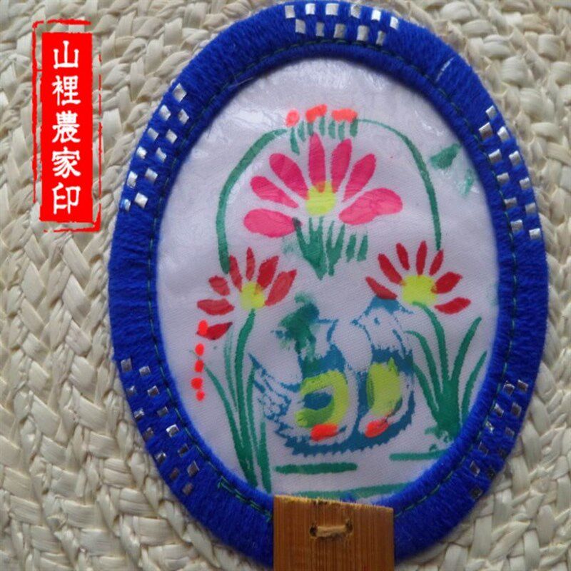 纯麦杆编织麦秸老手摇扇宝宝圆扇礼品芭蕉扇大蒲草扇心布料绣