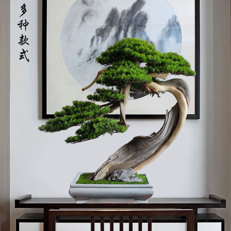 仿真迎客松盆景崖柏枯山水松柏罗汉松玄松树绿植假绿植