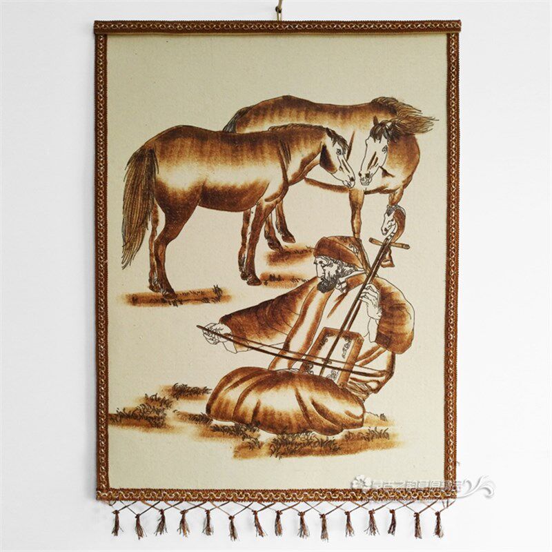 手工毡画烫画老拉马头琴挂画内蒙古工艺品烫毡画饭店蒙餐馆挂画